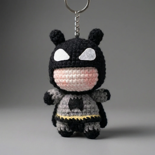 Batman Crochet Keychain – Handmade Amigurumi Superhero Keyring, Cute Mini Plush Bag Charm, Gift for Hero Fans